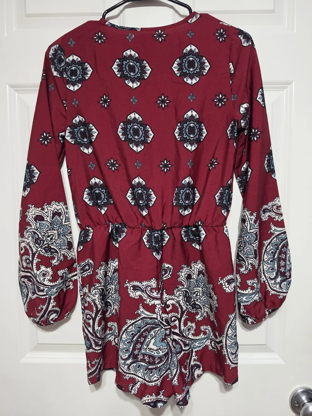 Charlotte Russe Burgundy Paisley Wrap-Style Romper